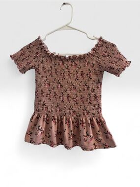 Smocked Floral Peplum Crop Top - Dusty Rose